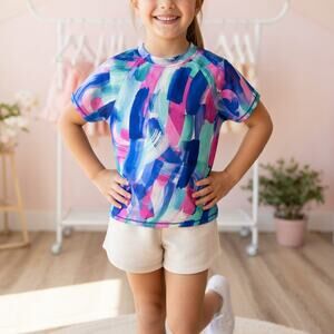 Athleta Girl Blue Green Pink Short Sleeve Girl's Rashguard Lg